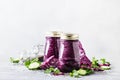 Healthy vegan detox purple smoothies or juice from red cabbage,