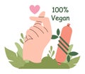 Healthy vegan diet. Character eating meat substitutes, meatless