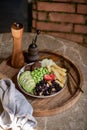 Healthy vegan Falafel, edamame, avocado and brown rice bowl Royalty Free Stock Photo