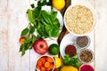 Healthy vegan food. Assortment of organic foods. Royalty Free Stock Photo