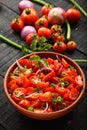 Refreshing Summer salad with fresh vegetables.top view Royalty Free Stock Photo