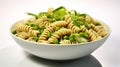 Healthy Vegan pasta bowl. Vegetarian pasta with pesto sauce. AI Generative