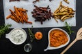 Healthy vegetable chips - french fries beet, celery and carrots Royalty Free Stock Photo