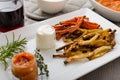 Healthy vegetable chips - french fries beet, celery and carrots Royalty Free Stock Photo