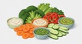 Healthy Vegetable CruditÃ©s Platter with Assorted Dips Illustration Royalty Free Stock Photo