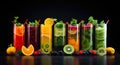 Healthy vegetable fruit smoothies on dark background