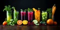 Healthy vegetable fruit smoothies on dark background