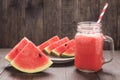 Healthy vegetable. Glass of red tomato juice on wooden table Royalty Free Stock Photo