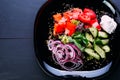 Healthy vegetable salad of fresh slices tomato