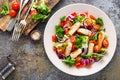 Healthy vegetable salad with grilled chicken breast, fresh lettuce, cherry tomatoes, red onion and pepper Royalty Free Stock Photo