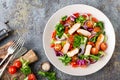 Healthy vegetable salad with grilled chicken breast, fresh lettuce, cherry tomatoes, red onion and pepper Royalty Free Stock Photo