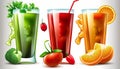 Vegetables Fresh Juice Drinks On White Background - Generative AI Royalty Free Stock Photo