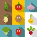Healthy vegetables icons set, flat style