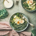 Quinoa, kale, green beans, avocado, egg bowls, square crop