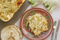 Healthy vegetarian dinner: oven baked fennel bulbs with potatoes.