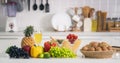 Healthy and vegetarian foods background and banner for vegan in kitchen