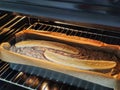 Healthy fresh baked banana bread on wooden board Royalty Free Stock Photo