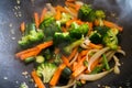 A Healthy vegetarian meal being cooked in a wok Royalty Free Stock Photo