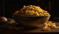 Healthy vegetarian pasta meal on rustic wooden table, fresh ingredients generated by AI Royalty Free Stock Photo