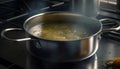 Healthy vegetarian stew cooking on stove top in stainless steel pot generated by AI Royalty Free Stock Photo