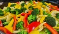 Healthy vegetarian stir fry with fresh crucifers and multi colored veggies generated by AI