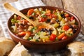 Healthy vegetarian three beans soup with vegetables in a bowl close-up. horizontal Royalty Free Stock Photo