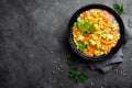 Healthy vegetarian vegetable soup with lentil and vegetables. Lentil soup Royalty Free Stock Photo