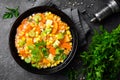 Healthy vegetarian vegetable soup with lentil and vegetables. Lentil soup Royalty Free Stock Photo