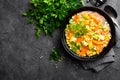 Healthy vegetarian vegetable soup with lentil and vegetables. Lentil soup Royalty Free Stock Photo