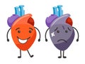 Healthy vs sick heart human organs condition comparison