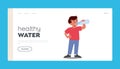 Healthy Water Landing Page Template. Child Drink, Refreshment, Thirst, Kid Drinking Clean Water. Little Boy with Bottle Royalty Free Stock Photo