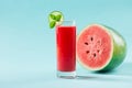 Healthy watermelon smoothie on blue background Royalty Free Stock Photo