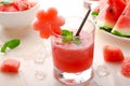 Healthy watermelon smoothie with mint and ice in glass Royalty Free Stock Photo