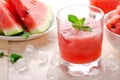 Healthy watermelon smoothie with mint and ice in glass Royalty Free Stock Photo