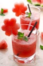 Healthy watermelon smoothie with mint and ice in glass Royalty Free Stock Photo