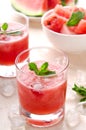 Healthy watermelon smoothie with mint and ice in glass Royalty Free Stock Photo