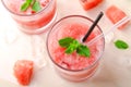 Healthy watermelon smoothie with mint and ice in glass Royalty Free Stock Photo