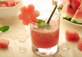 Healthy watermelon smoothie with mint and ice in glass Royalty Free Stock Photo