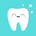 Healthy white tooth icon. Cute cartoon kawaii smiling funny face character. Shining effect sparkle stars. Oral dental hygiene.