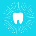 Healthy white tooth icon. Round line circle. Oral dental hygiene. Children teeth care. Shining effect stars. Whitening Blue bright