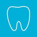 Healthy White Tooth contour one line silhouette icon. Oral dental hygiene. Whitening concept. Children teeth care. Blue background