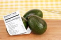 Healthy whole Avocados with Nutrition Label