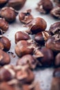 Healthy winter snack chestnuts on wooden background