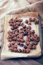 Healthy winter snack chestnuts on wooden background