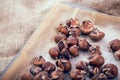 Healthy winter snack chestnuts on wooden background Royalty Free Stock Photo