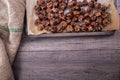 Healthy winter snack chestnuts on wooden background Royalty Free Stock Photo