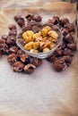 Healthy winter snack chestnuts on wooden background