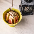 Healthy winter snacks, fresh yoghurt and figs with cinnamon Royalty Free Stock Photo