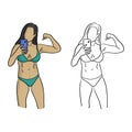 healthy woman with bikini taking selfie vector illustration sketch doodle hand drawn with black lines isolated on white background Royalty Free Stock Photo