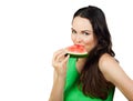 Healthy woman eating water melon Royalty Free Stock Photo